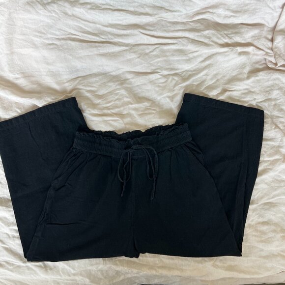 Black Cotton Linen Blend Cropped Pant Size XS - Picture 3 of 5
